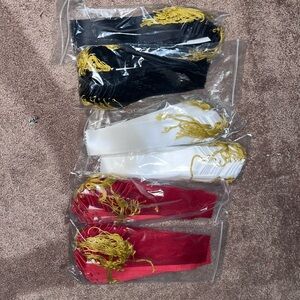 Assorted Tassel Fringe Ribbon Set in Black, White, and Red, over 100